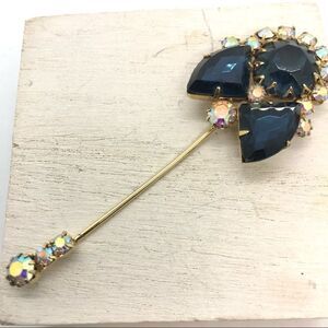 Rhinestone Geometric Brooch Stick Pin Vintage 60s Sapphire Blue Aurora B…